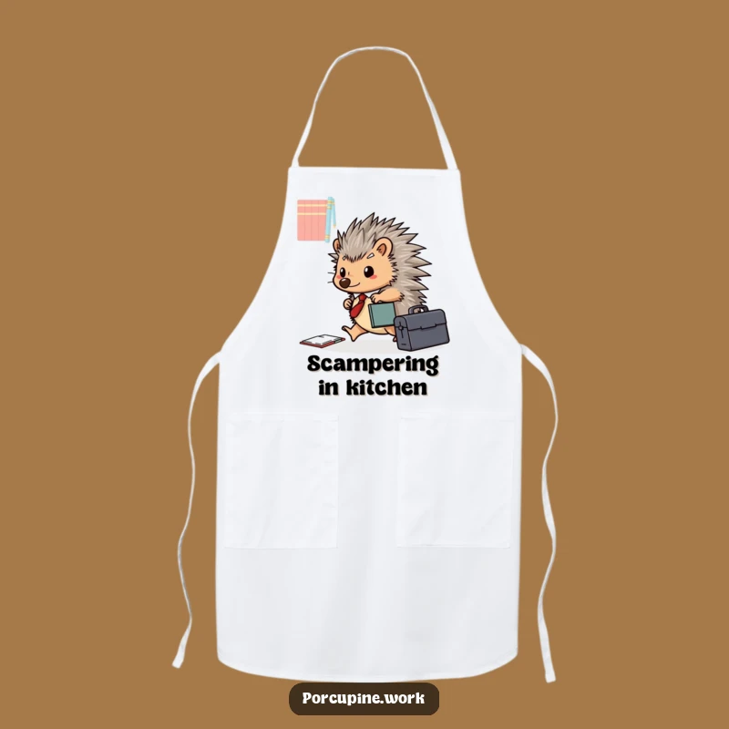 Funny Porcupine Briefcase Apron: Happy Office Scuttler, Hilarious Kitchen Gift!