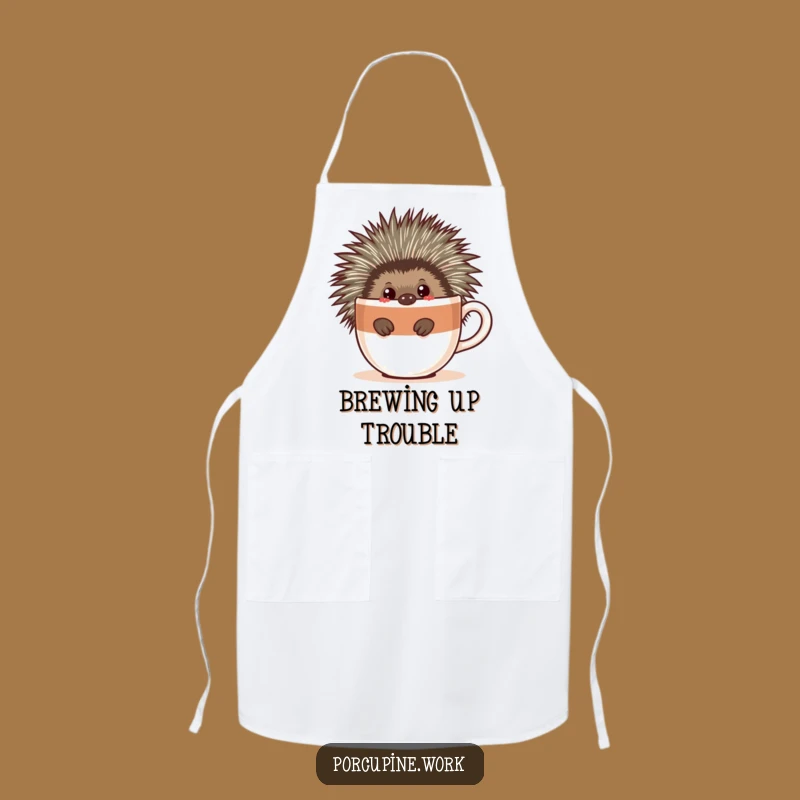Funny Porcupine Coffee Apron - Brew-tiful Kitchen Style, Great Funny Gift!