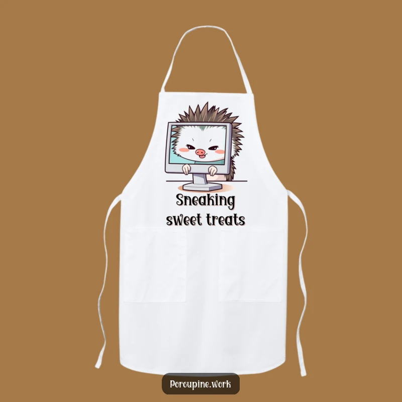 Funny Porcupine Computer Apron: Hiding with Sly Grin, Hilarious Kitchen Funny Gift