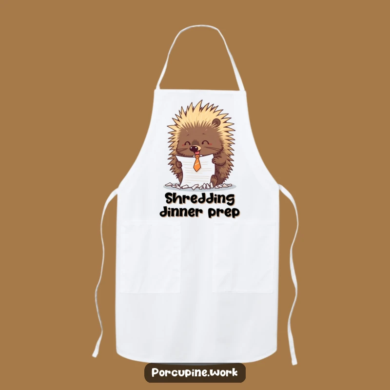 Funny Porcupine Shredding Apron: Tie-Wearing Office Rebel, Hilarious Kitchen Gift!