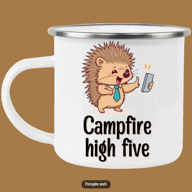 Durable Funny Porcupine High-Five Camping Mug: Celebrate Adventures Together