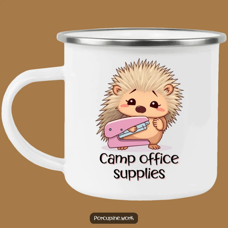 Funny Confused Porcupine Stapler Camping Mug: Your Hilarious Companion for Office Breaks