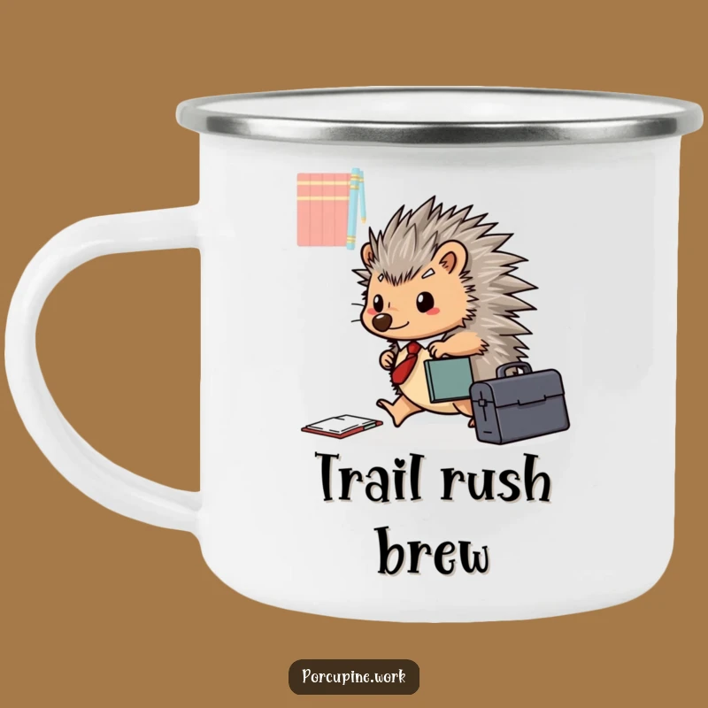 Funny Porcupine Briefcase Camping Mug: Happy Scuttler, Hilarious Outdoor Gift!