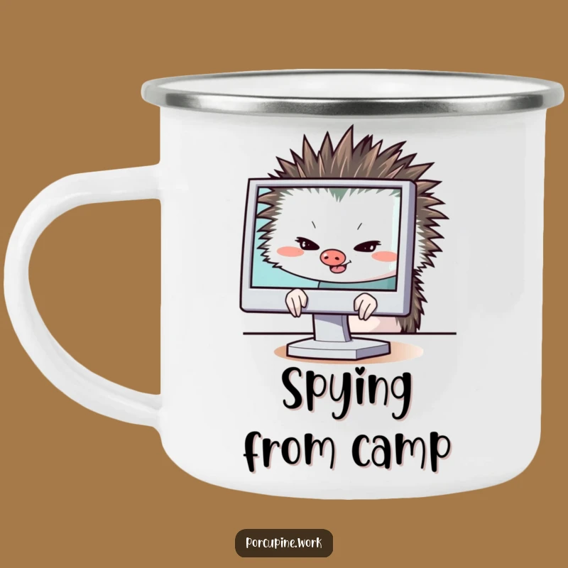 Funny Porcupine Camp Monitor Mug: Hiding with Sly Grin, Rugged Funny Gift