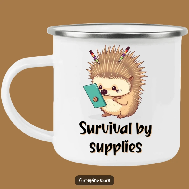Funny Porcupine Camp Office Mug: Balancing Supplies Outdoors, Rugged Funny Gift