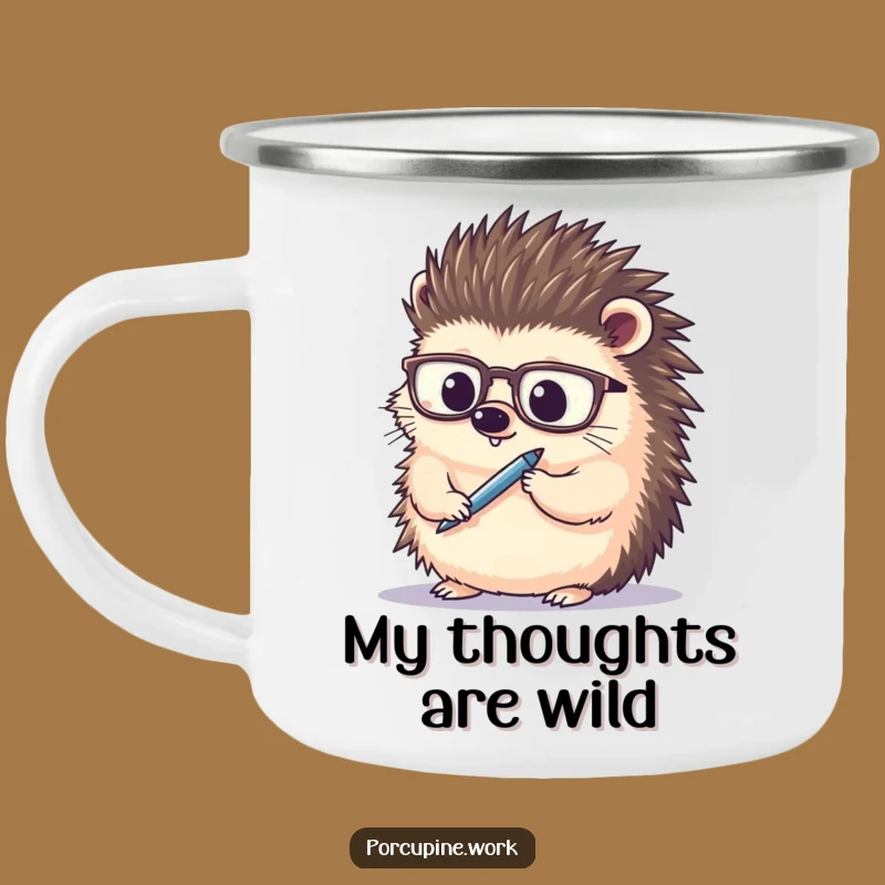 Funny Porcupine Campfire Mug: Outdoor Scholar with Spectacles and Pen, Rugged Funny Gift