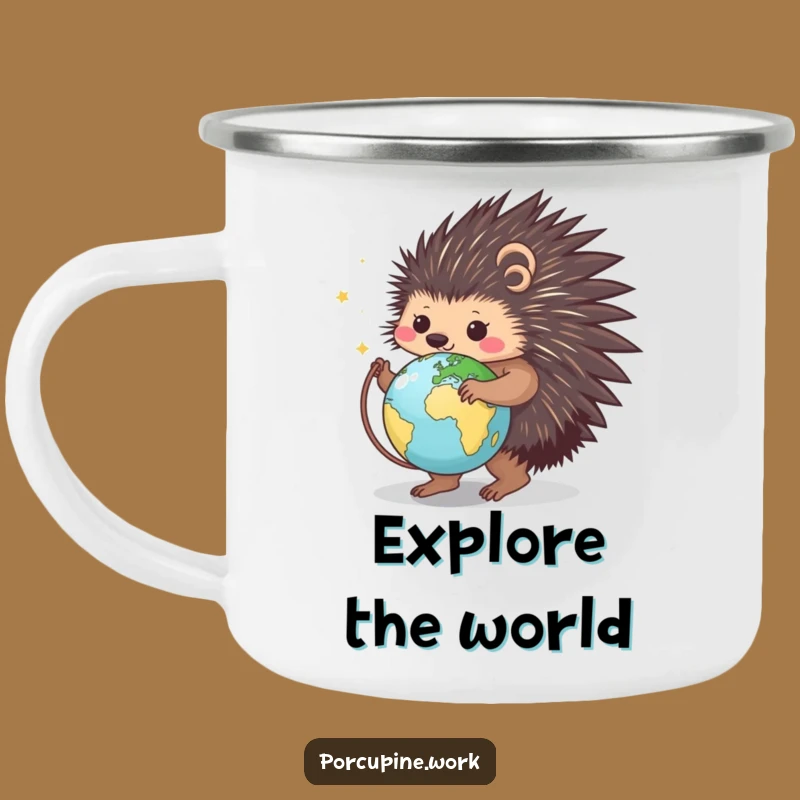 Funny Porcupine Globe Camping Mug - Adventure Fuel, Awesome Funny Gift!