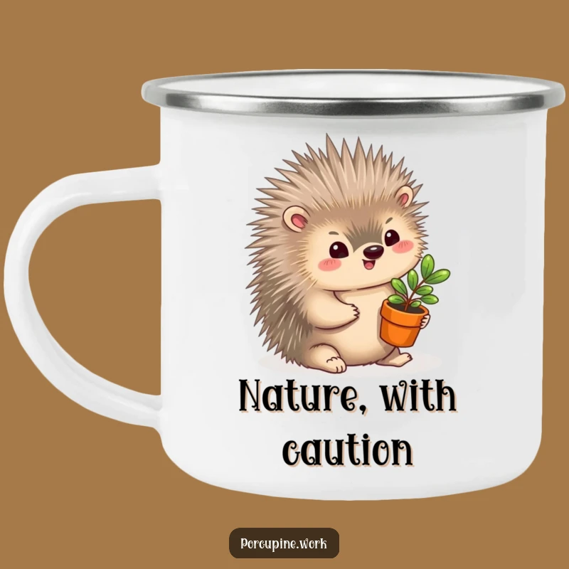 Funny Porcupine Plant Gift Camping Mug: Outdoor Charm & Humor