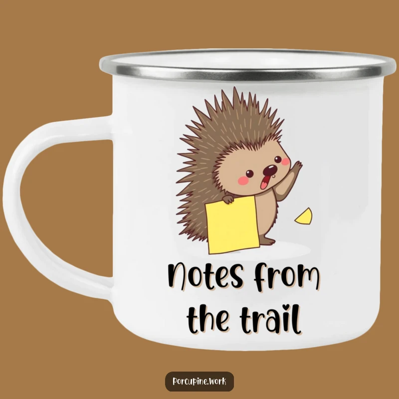 Funny Porcupine Sticky Note Camping Mug: Dodge Distractions on Your Adventures