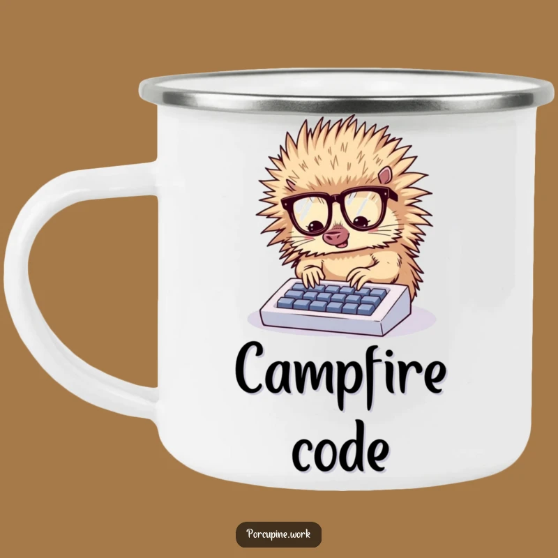 Funny Porcupine Typist Camping Mug: Fuel Your Focus, A Hilarious Gift!