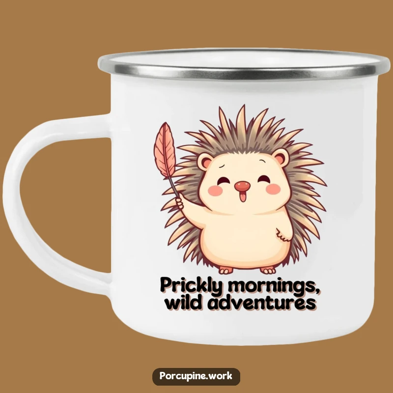 Funny Porcupine Waving Quill Camping Mug - Durable Outdoor Cartoon Cup Gift