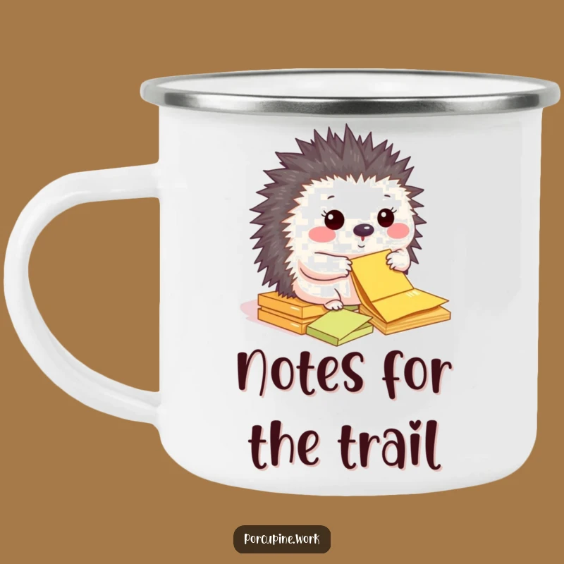 Durable Funny Porcupine Sticky Note Camping Mug: Organized Adventures