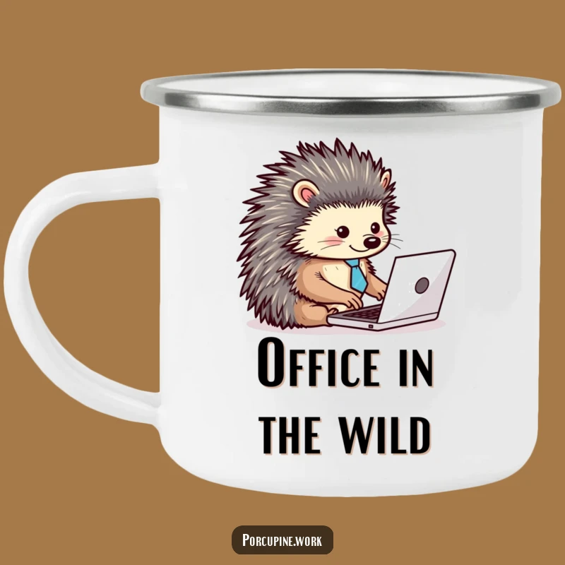 Funny Porcupine Tie Laptop Camping Mug: Dapper Typist for Hilarious Outdoors