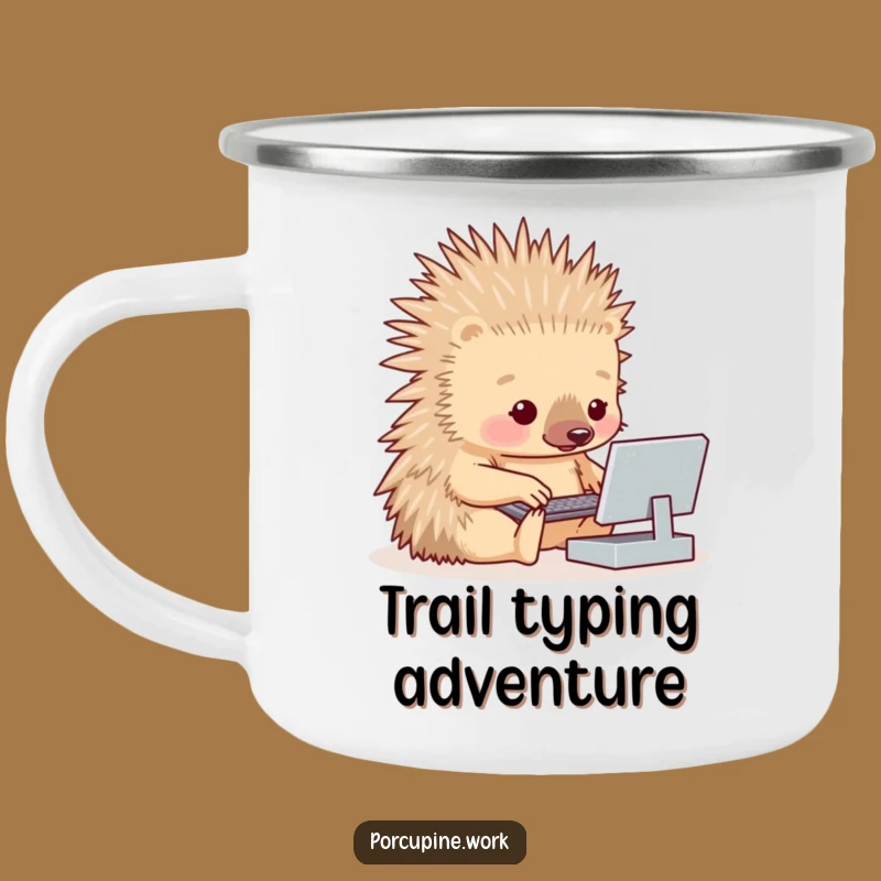 Funny Porcupine Typing Camping Mug: Your Hilarious Companion for Outdoor Work