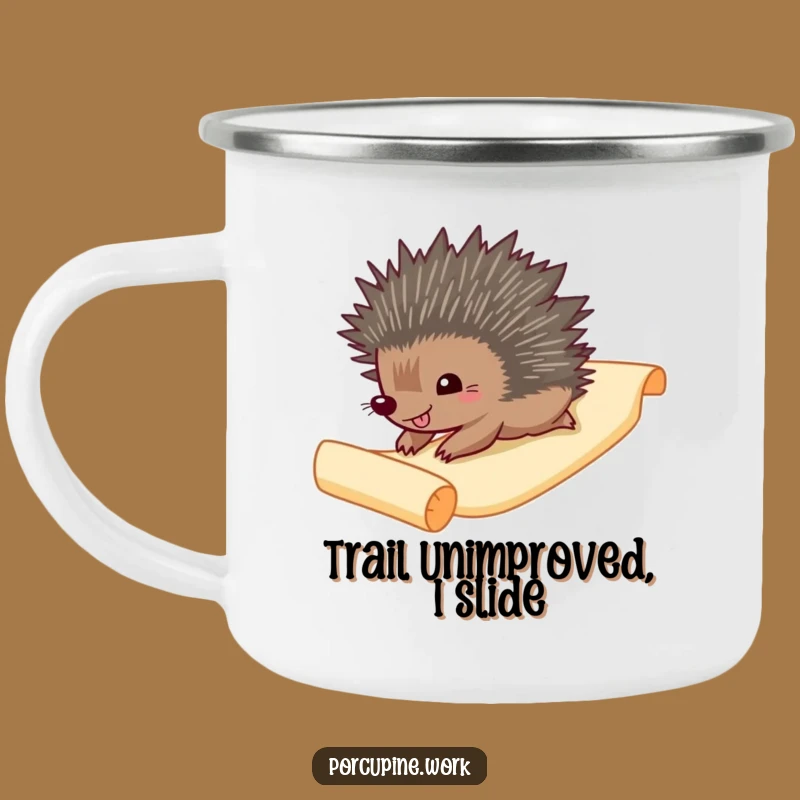 Funny Porcupine Paper Slide Camping Mug: Hilarious Outdoor Scroll Fun