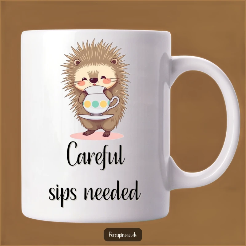 Funny Porcupine Tea Lover Mug: Quill Balance Act, Hilarious Delicate Sip Gift