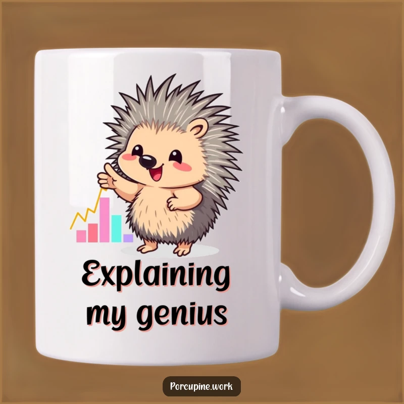 Funny Graph-Pointing Porcupine Mug: Business Humor, Perfect Gift!