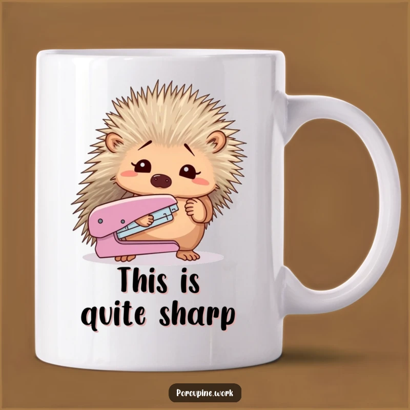 Funny Confused Porcupine Stapler Mug: Hilarious Gift for Office Bewilderment