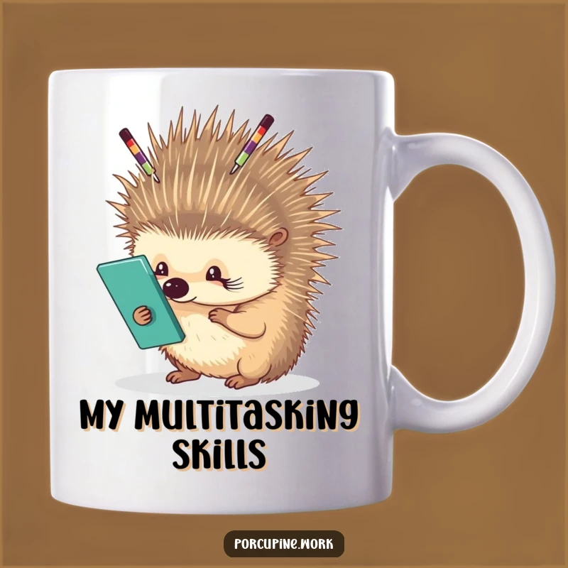 Funny Porcupine Office Balance Mug: Juggling Supplies on Quills, Perfect Gift for Colleagues