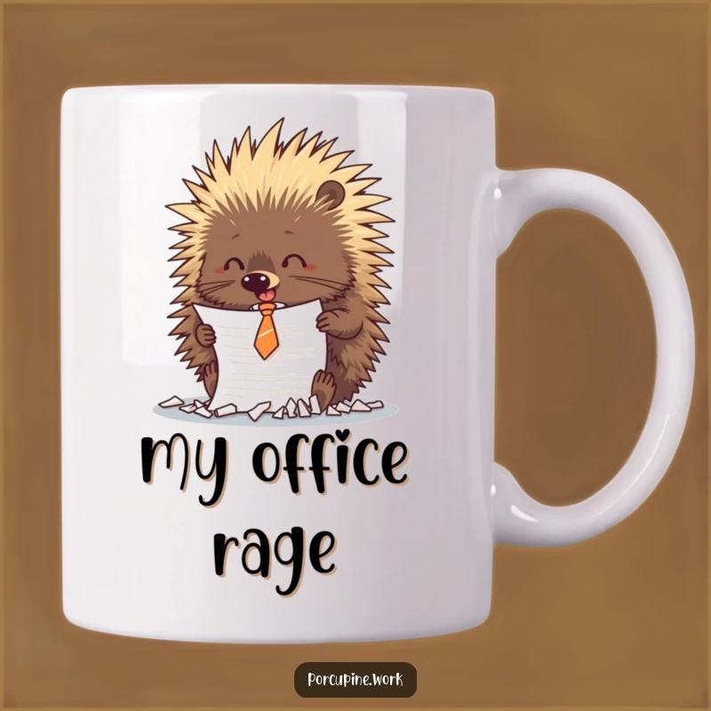Funny Porcupine Shredding Mug: Tie-Wearing Office Rebel, Hilarious Gift!