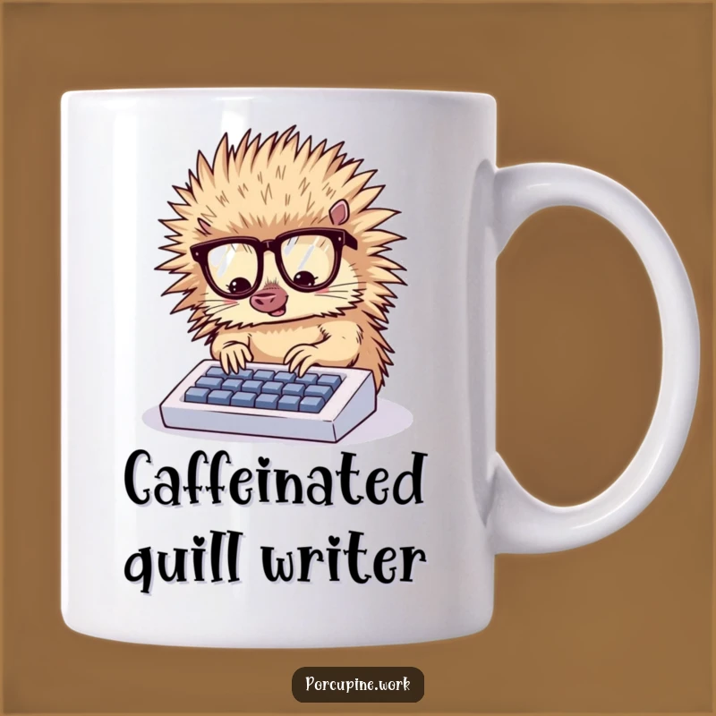 Funny Porcupine Typist Mug: Nerdy Animal Humor, Perfect Gift for Writers!