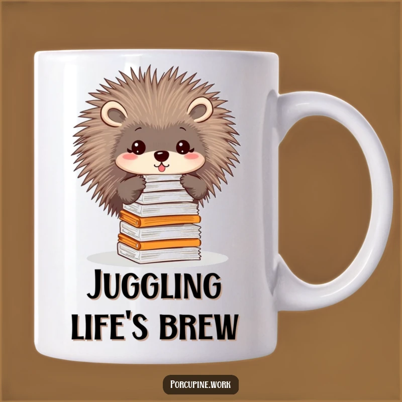 Funny Paper-Balancing Porcupine Mug: Office Humor, Perfect Gift!