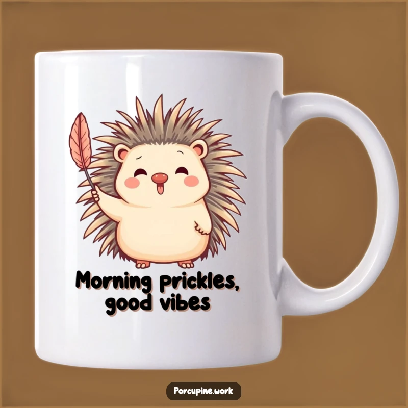 Funny Porcupine Waving Quill Mug - Adorable Animal Cartoon Gift