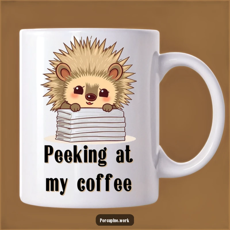 Funny Porcupine Paperwork Peek Mug - Hilarious Office Curiosity Gift