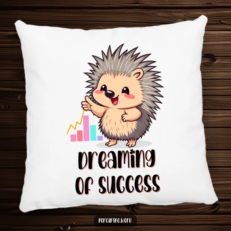 Funny pillow showcasing a porcupine enthusiastically pointing at a colorful graph, offering cozy support and humor.
