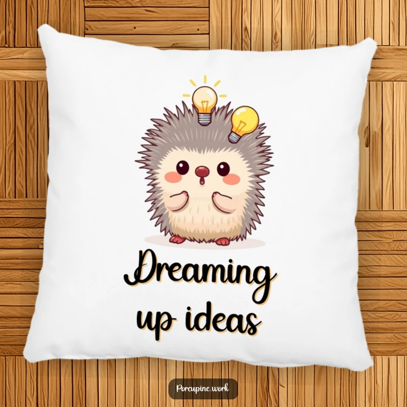 Funny porcupine having a lightbulb moment above its head, soft accent pillow, adds inspiration and humor to spaces.