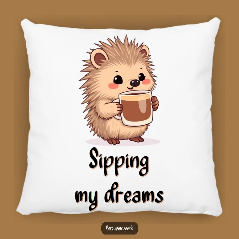 Funny Porcupine Coffee Pillow - Happy Mug Cushion