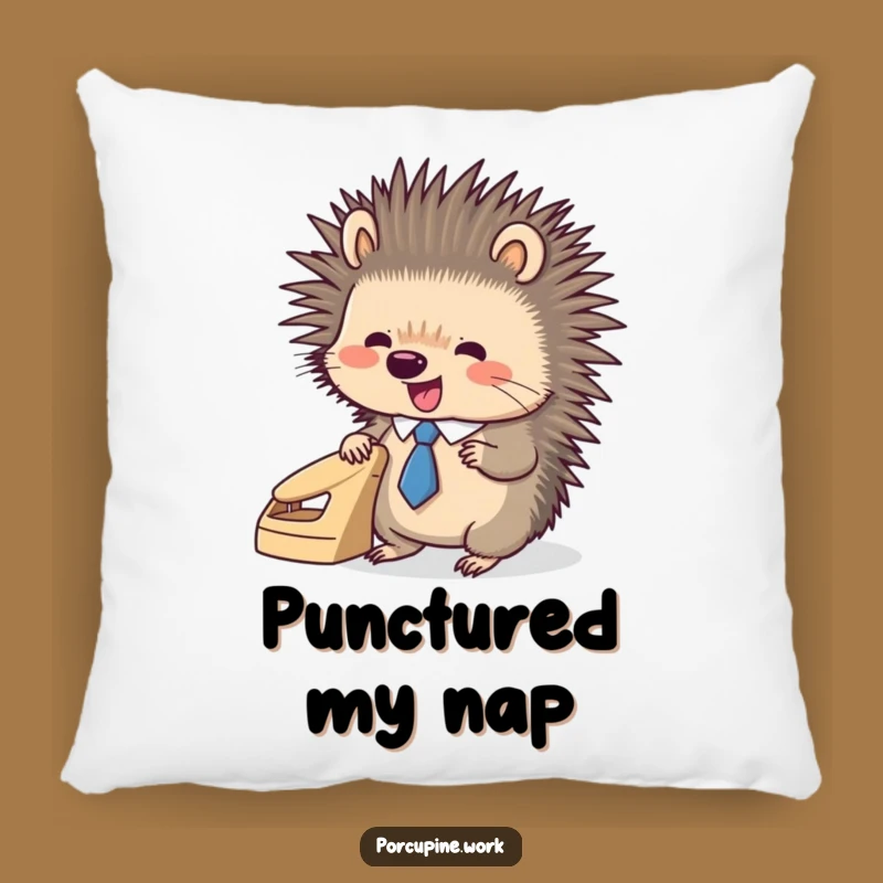 Funny Porcupine Office Pillow - Tie & Hole Punch Accent Cushion