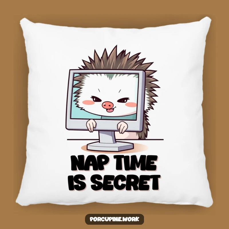 Funny Porcupine Secret Pillow: Cozy Cushion with Sly Grin, Quirky Funny Gift