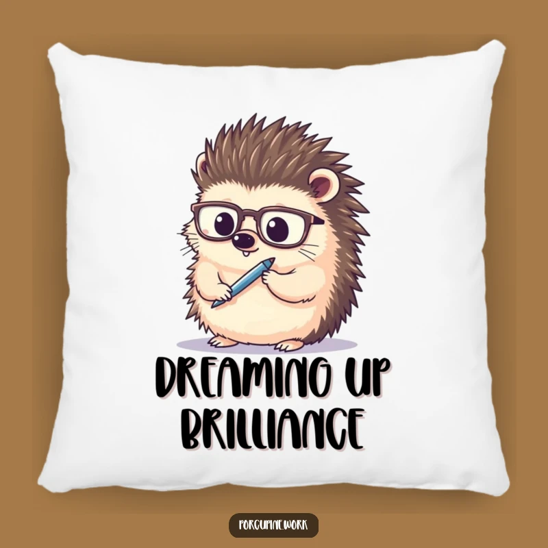 Funny Porcupine Wisdom Pillow: Cozy Cushion with Spectacles and Pen, Quirky Funny Gift