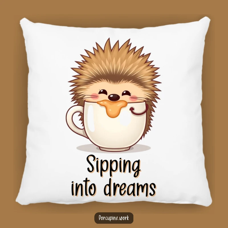 Funny Sipping Porcupine Pillow: Cozy Caffeine Buddy, A Hilarious Gift!
