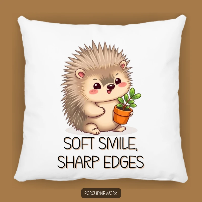 Funny Porcupine Plant Gift Pillow: Cozy & Sweet Decorative Accent