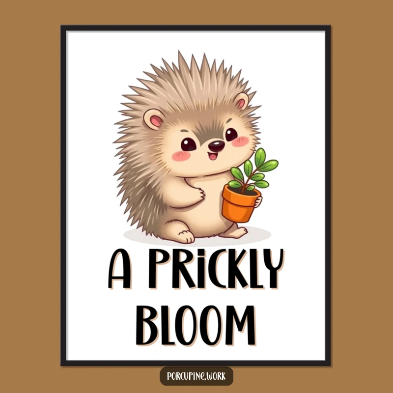 Funny Porcupine Plant Gift Digital Art: Sweet & Hilarious Wall Decor