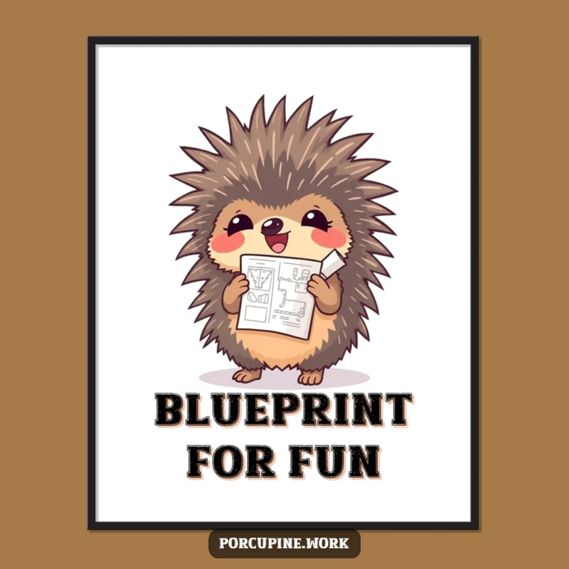 Funny Porcupine Blueprint Digital Art - Inspiring Wall Decor for Dreamers!