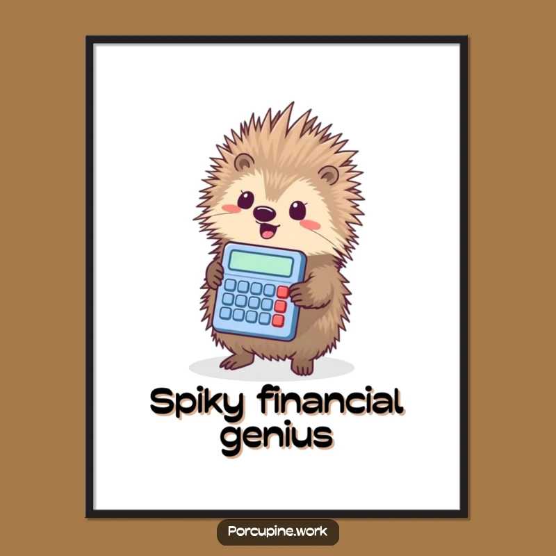 Funny Porcupine Calculator Digital Art - Triumphant Nerd Print