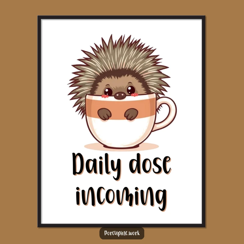 Funny Porcupine Coffee Digital Art - Instant Quirky Decor, Great Funny Gift!