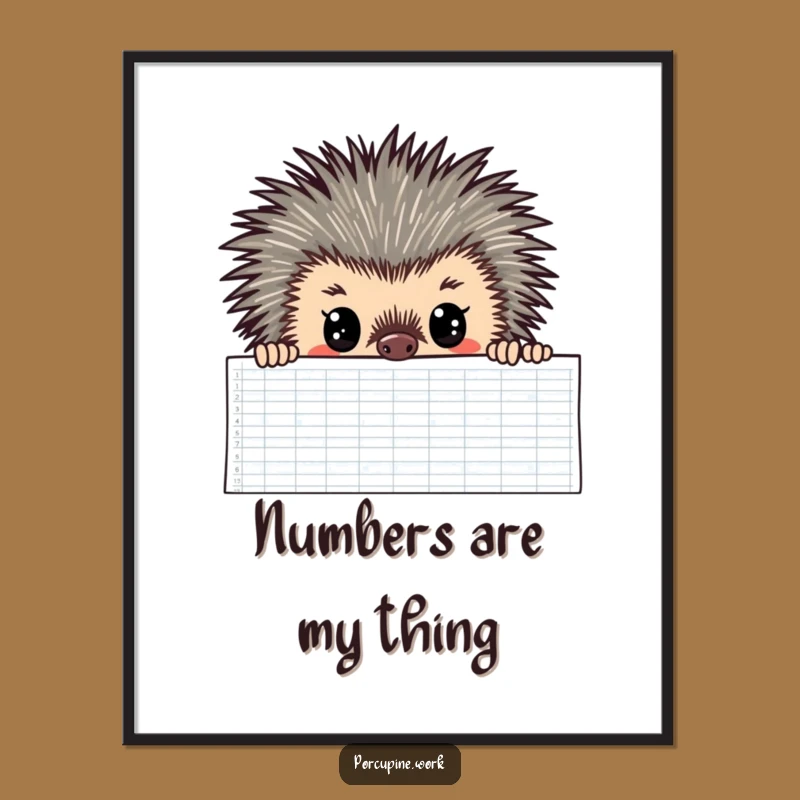 Funny Porcupine Digital Art: Spreadsheet Focus Print, Hilarious Office Decor Gift