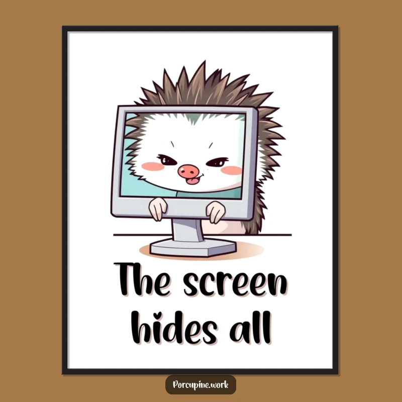 Funny Porcupine Mischief Print: Framed Art of Sly Grinned Animal, Perfect Funny Gift
