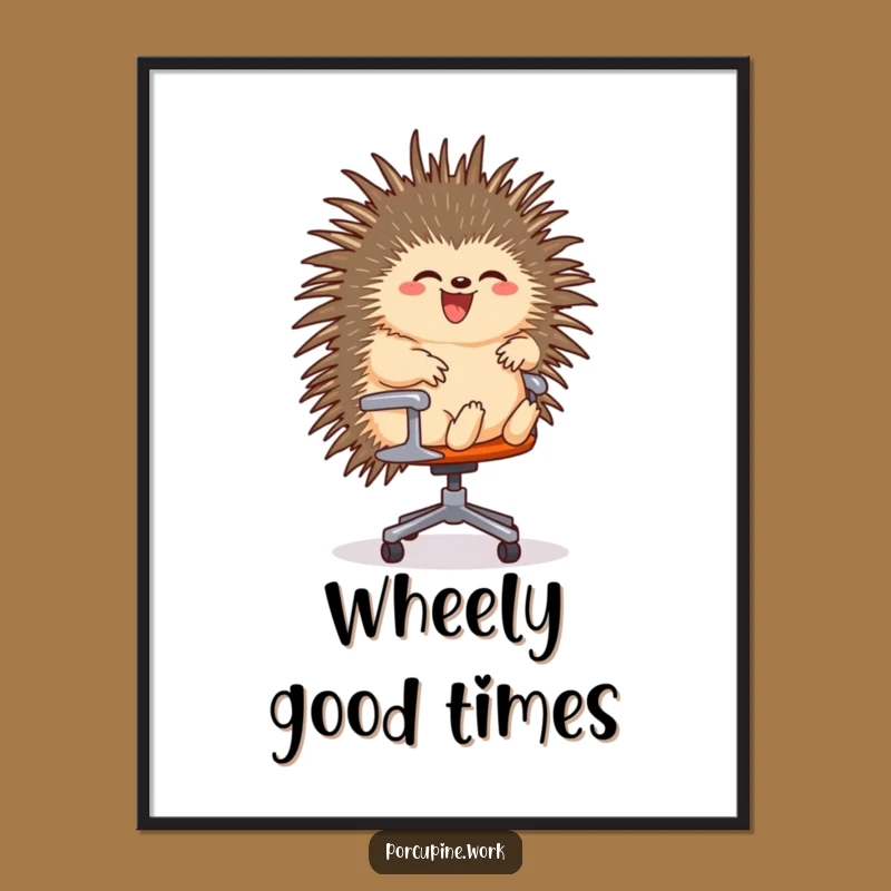Funny Porcupine Office Chair Digital Print - Hilarious Instant Art of Speed