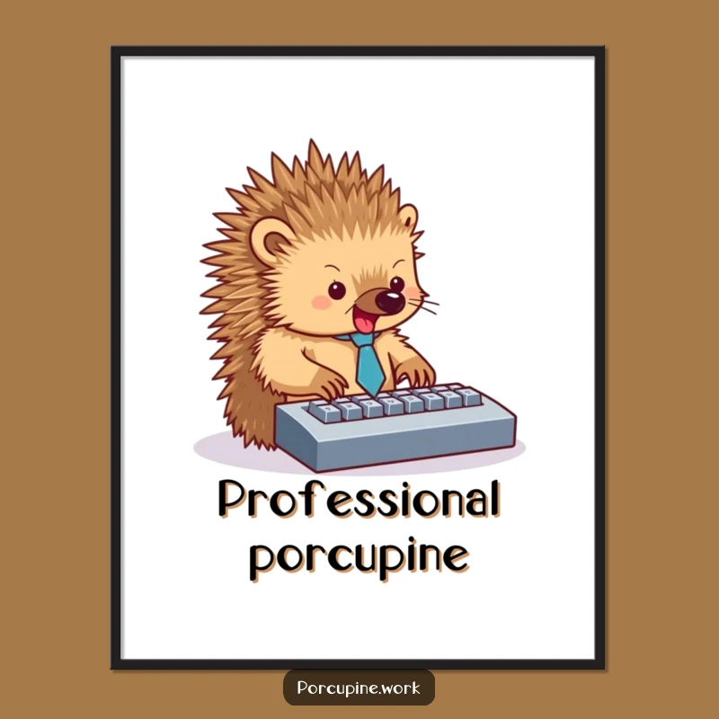 Funny Porcupine Office Digital Art - Instant Prickly Worker Print Gift