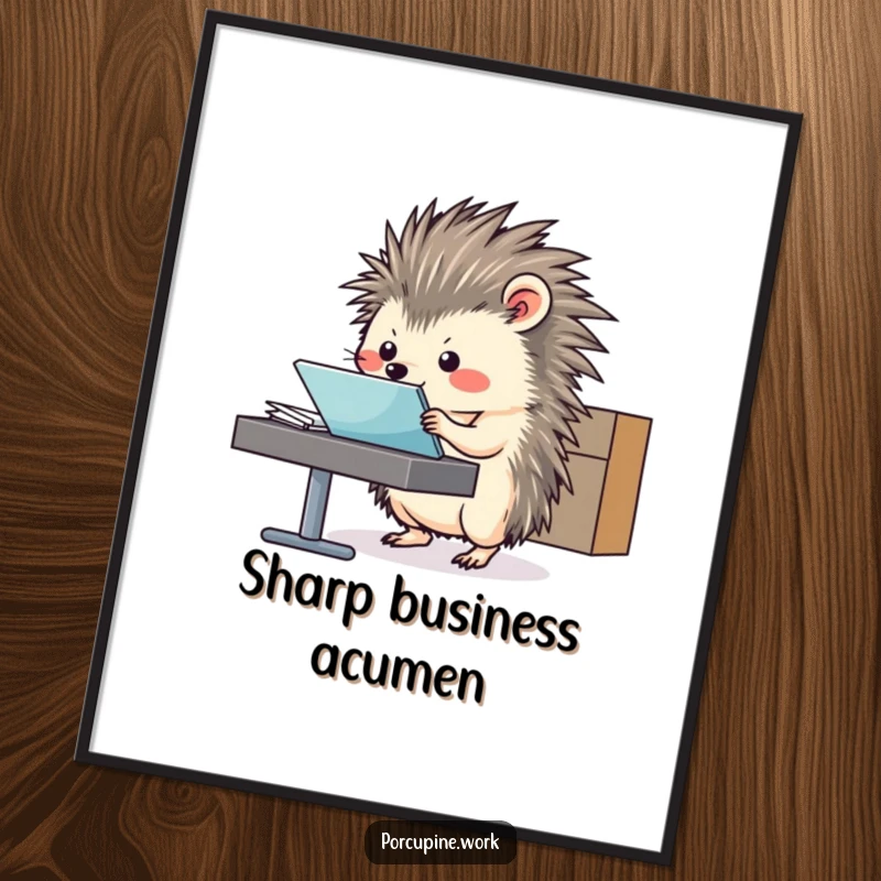 Funny Digital Art Print of a porcupine expertly sliding a file folder, embodying workplace efficiency and style.