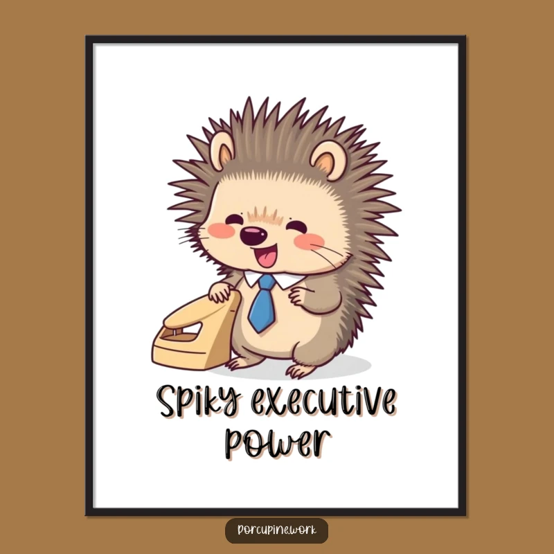 Funny Porcupine Office Digital Art - Tie & Hole Punch Print