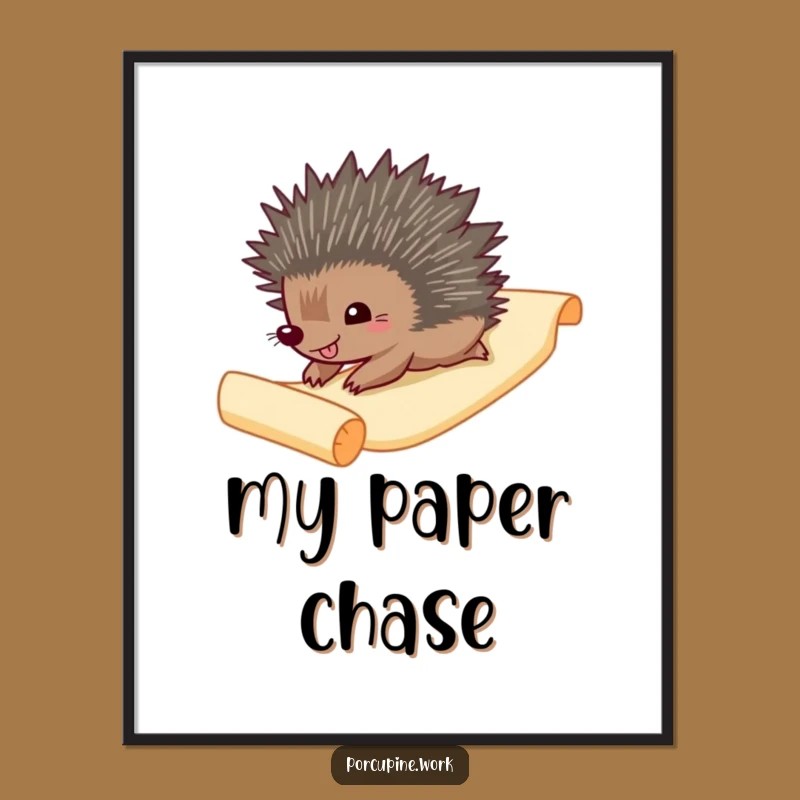 Funny Porcupine Paper Slide Digital Art: Hilarious Scroll Print for Walls