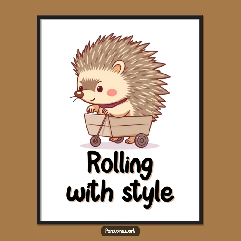 Funny Porcupine Rolling Cart Digital Art: Happy Hauler for Hilarious Spaces