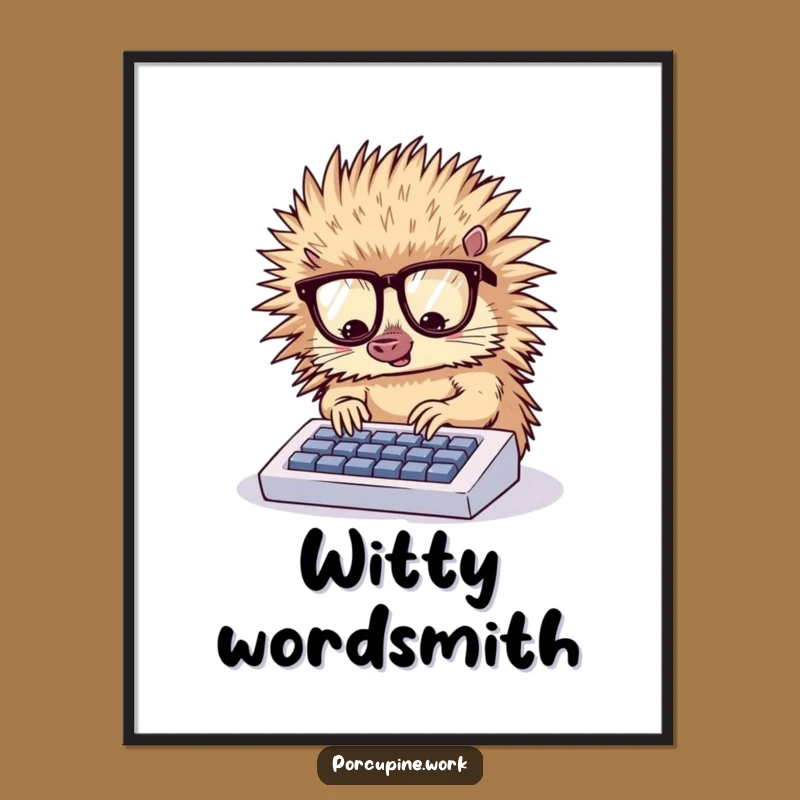 Funny Porcupine Typist Digital Art: Instant Office Wit, A Hilarious Gift!