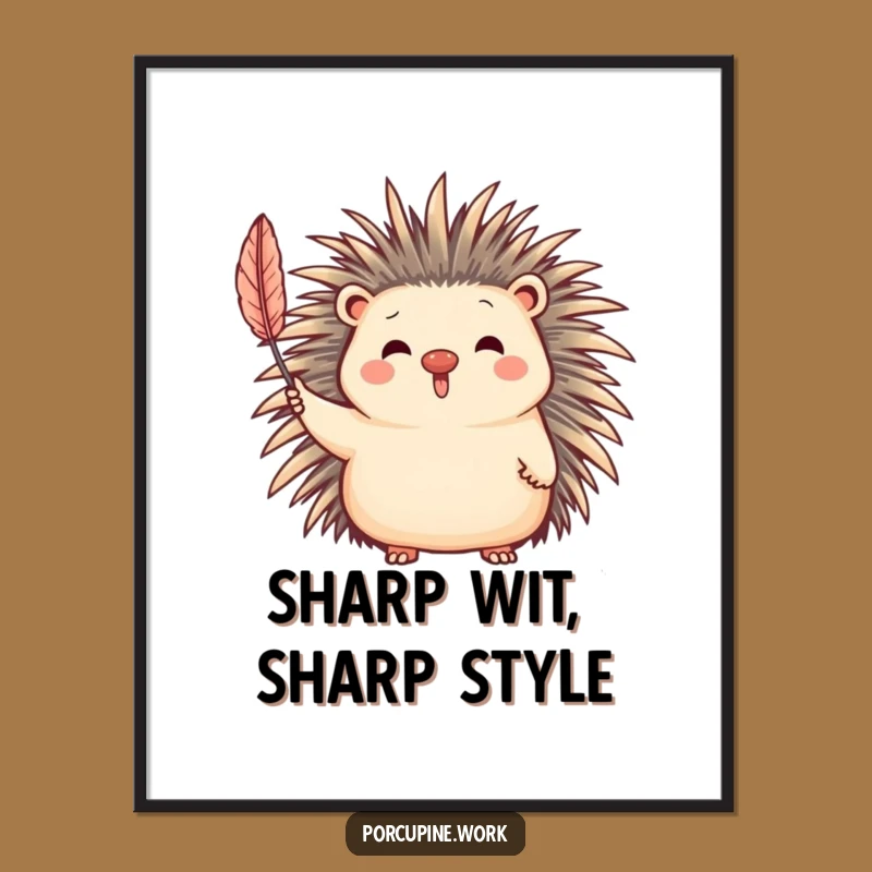 Funny Porcupine Waving Quill Digital Art - Cute Printable Wall Decor Gift